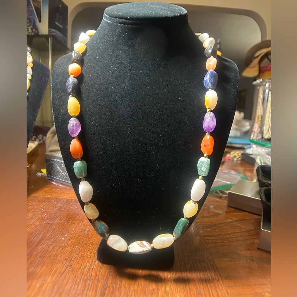 Vintage Multi Color Multi Gemstone 28" Necklace